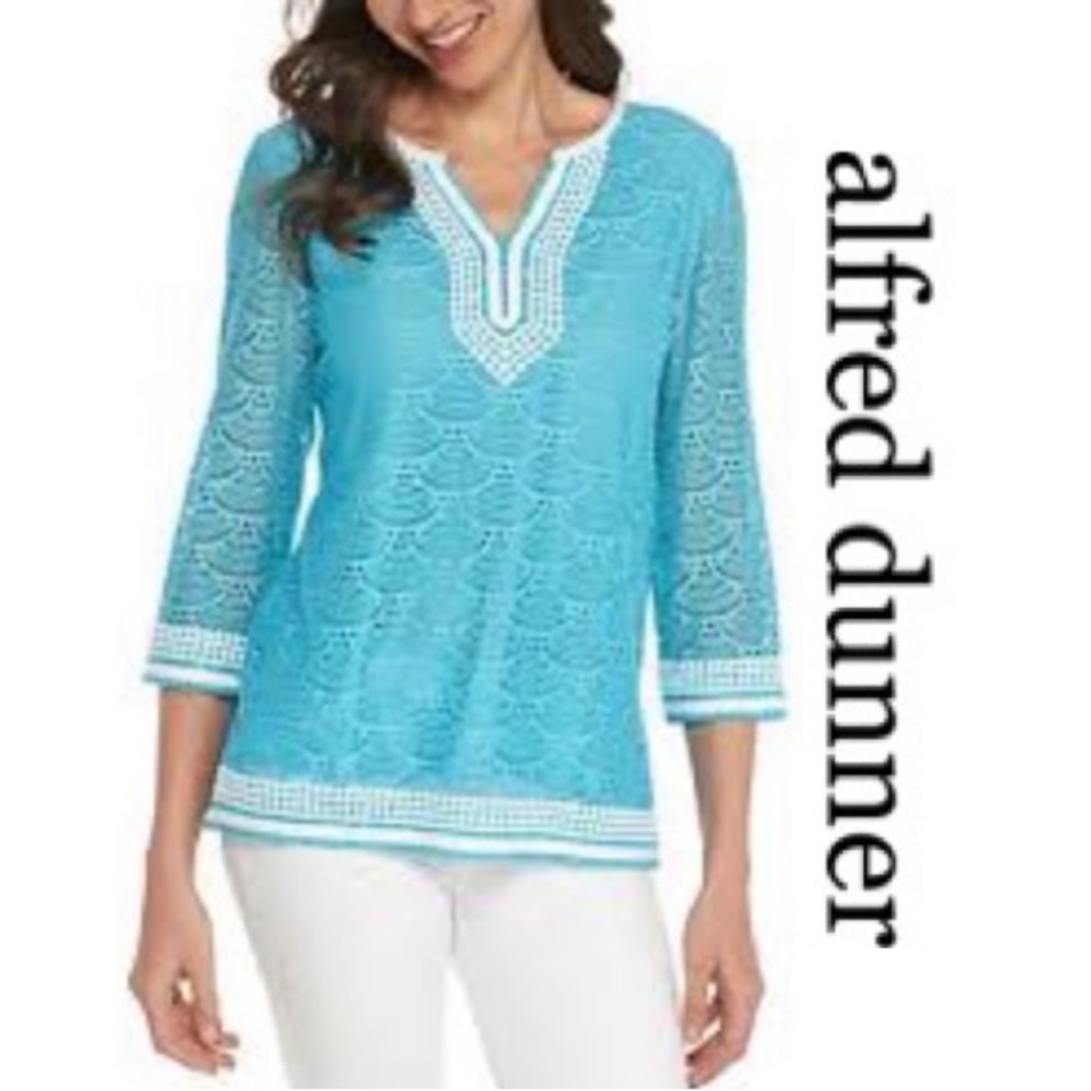 Alfred Dunner Women's Turks & Caicos Solid Lace Lined Body Tunic Size Large